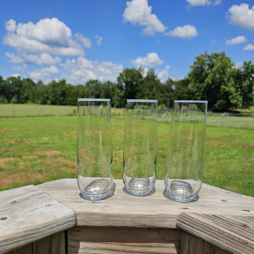 Vintage Set of 3 Clear Glass Stemless Champagne Glasses/Flutes/ Vintage Barware